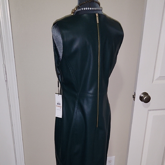 Calvin Klein Dark Forest Green Sleeveless Leather Dress - Picture 4 of 7